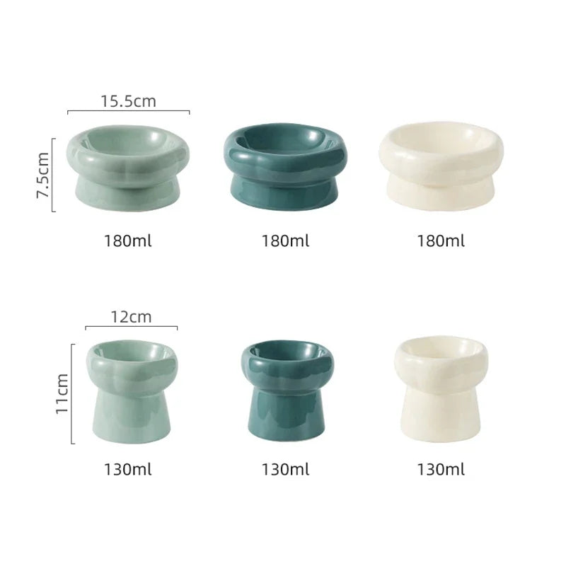 Elevated Ceramic Pet Bowl for Cats and Small Dogs – Anti-Slip, Neck Protection, Easy to Clean, Raised Design for Food and Water