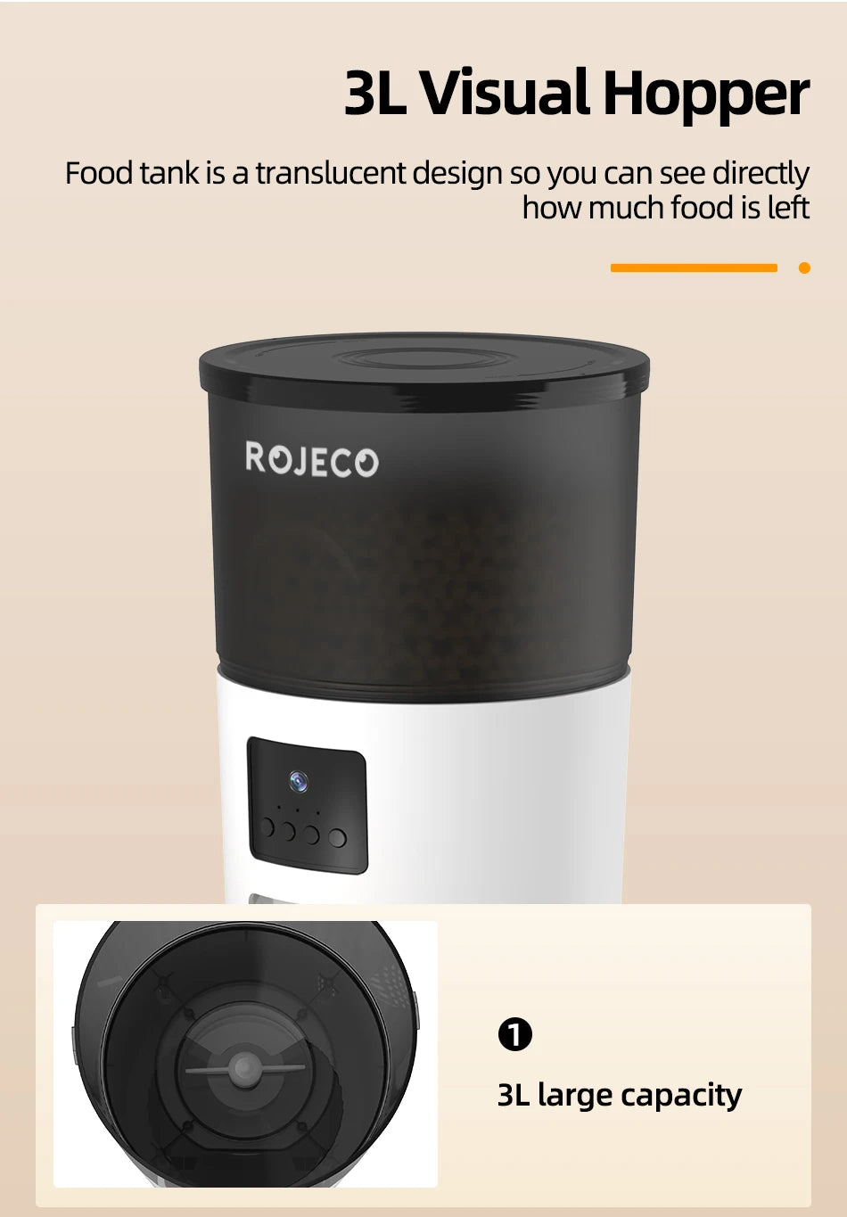 ROJECO 3L Automatic Dog Feeder With Camera Smart Pet Food Dispenser For Dogs WIFI Remote Food Feeding with Stainless Steel Bowl
