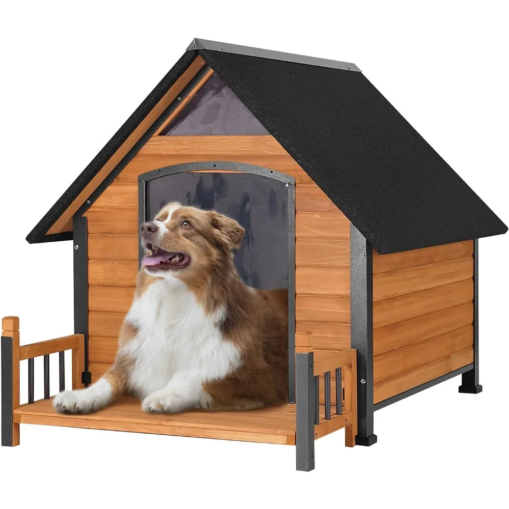 Outdoor Dog House with All-Around Insulated Liner Weatherproof Puppy Shelter Indoor Dog Kennel, Anti-Bite Dog Home for Large Bre