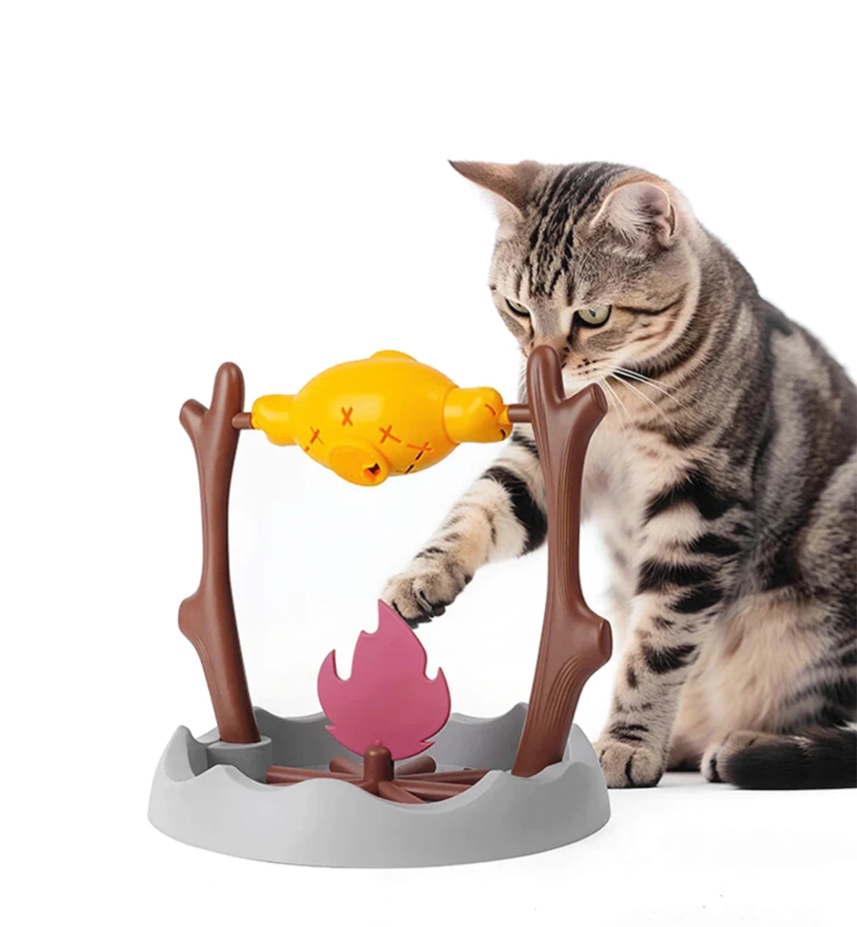 Campfire BBQ Interactive Cat Toy, Rolling Treat Dispenser Food Leak Chew Puzzle Toy for Kittens & Cats Pet Christmas Holiday Gift