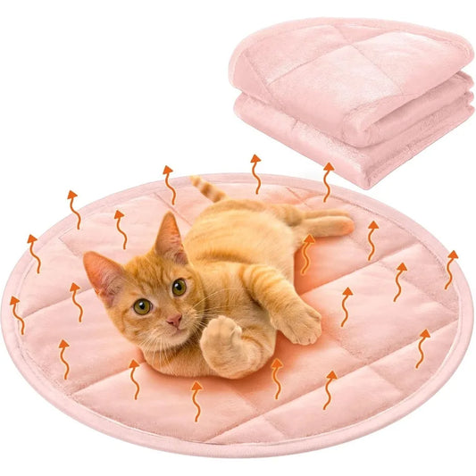2 Pcs Round Self-Warming Cat Mat with Reversible Design for Indoor and Outdoor Use Machine Washable Heated Pet Bed with Anti-Sl
