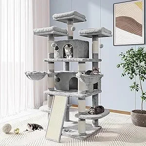 Allewie 68 Inches Cat Tree/House and Towers for Big Feline/Scratching Post/Multi-Level Large Kitty Climbing Tree with Condo/Smok
