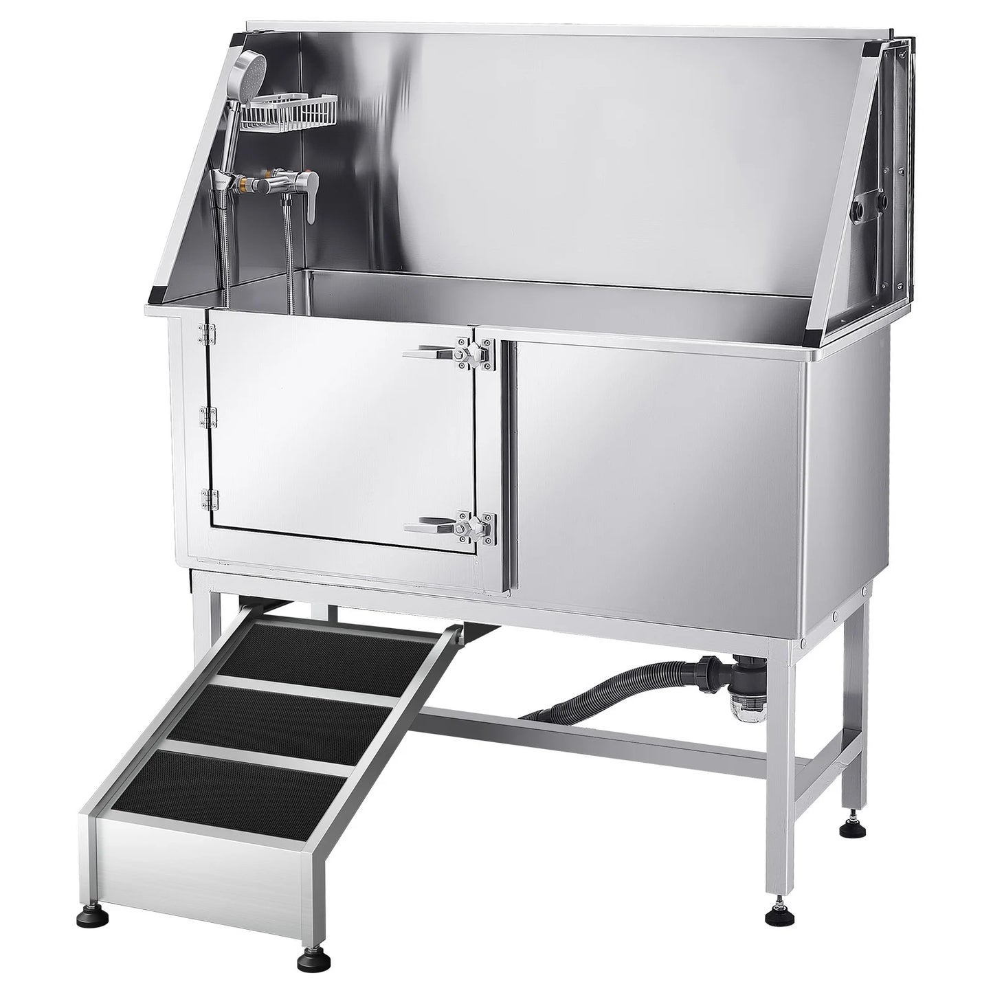 SucceBuy Stainless Steel Station 50 inch Pet Tub w/ PE WaterFaucet & Showerhead & Soap Bathtub to Large & Medium & Small Pets
