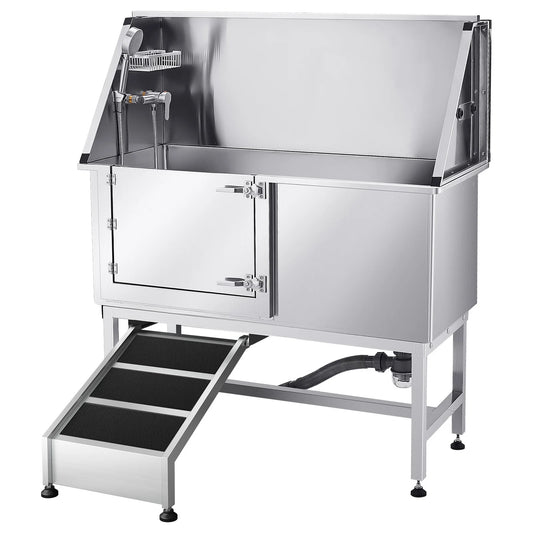 SucceBuy Stainless Steel Station 50 inch Pet Tub w/ PE WaterFaucet & Showerhead & Soap Bathtub to Large & Medium & Small Pets