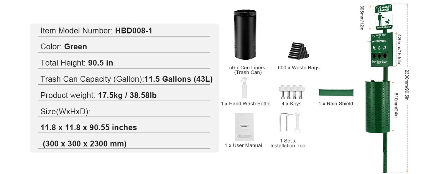 SucceBuy Dog Waste Station with Hand Wash Bottle Commercial Dog Poop Station Bag Dispenser Dog Waste Disposal System for Outdoor