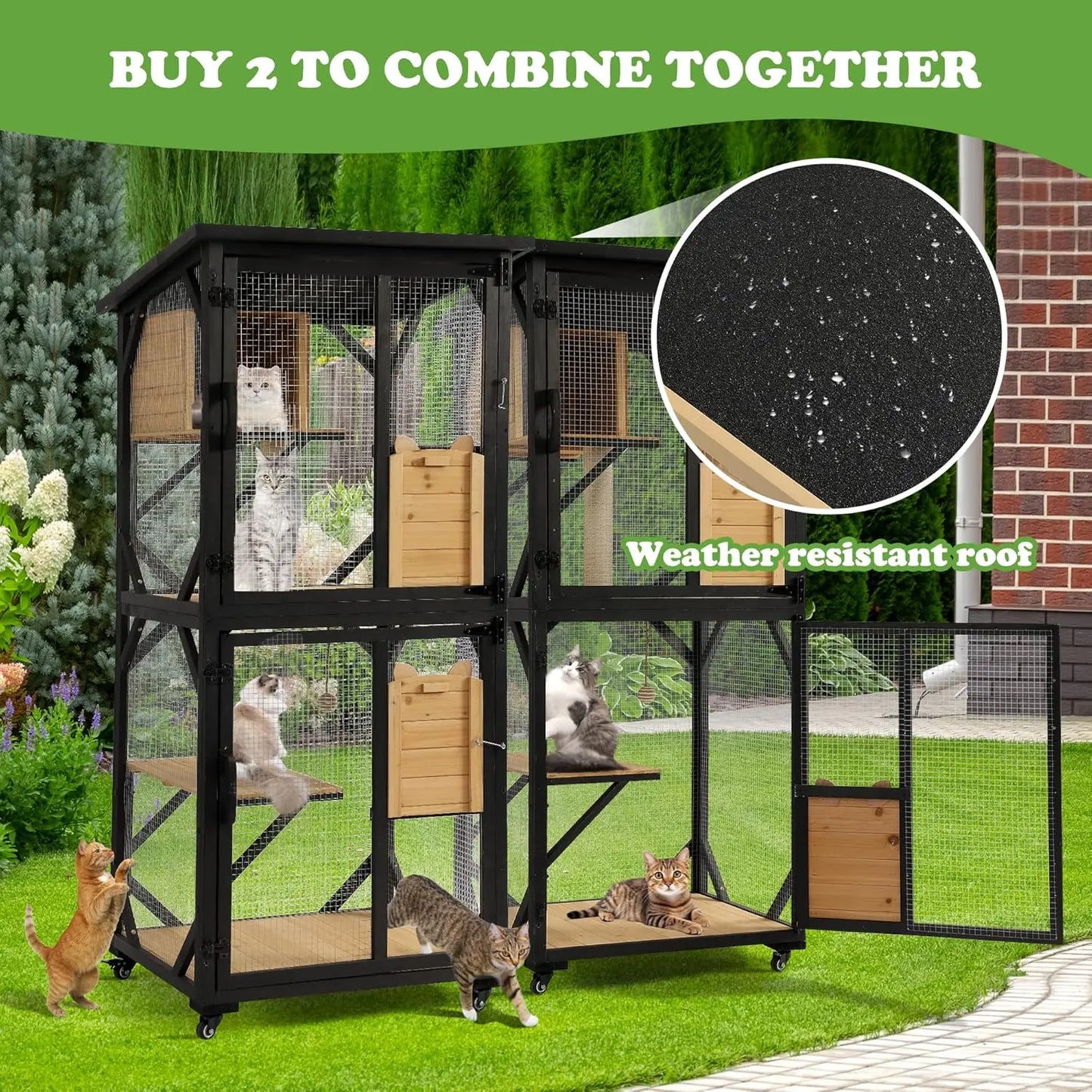 Cat Catio 4 Tiers Outdoor Cat Enclosure Window Access, Indoor Cat House with Wheels and Removable Floor