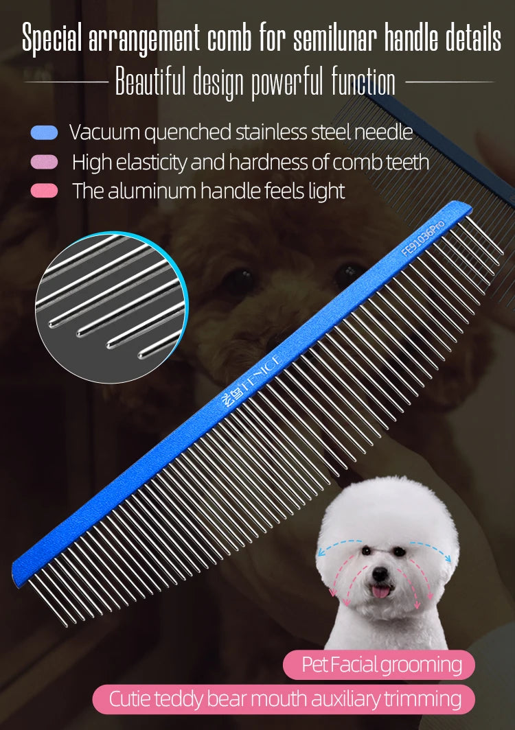 Fenice Moon Style Comb Pet Grooming Single Comb Aluminum Metal Comb for Dogs Stainless Steel Pet Dog Cat Pin Comb Hair Brush