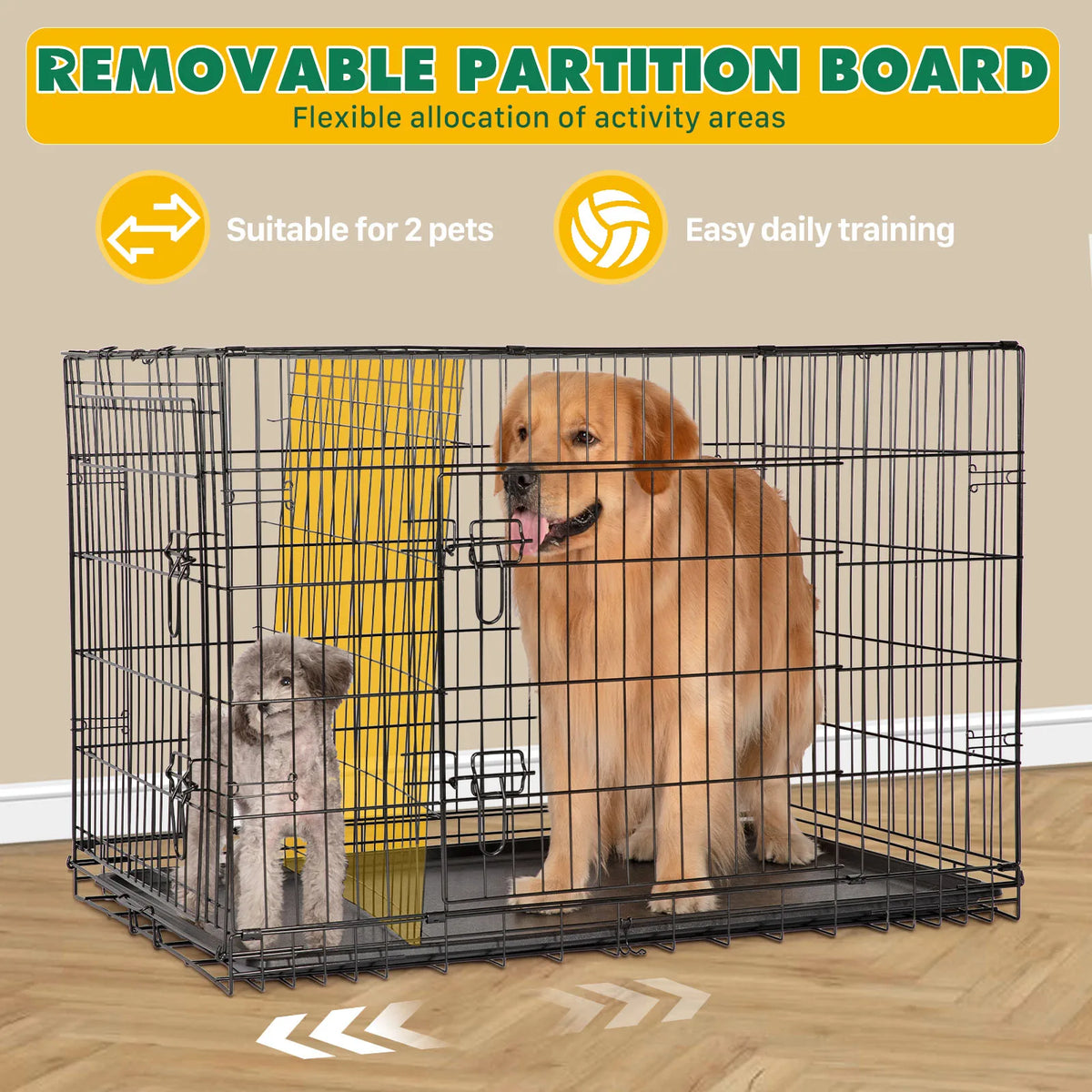 JHK 48 Inch Double Door Folding Metal Wire Dog Cage with Plastic Leak-Proof Pan Tray Extra Large Pet Kennel for Outdoor Travel