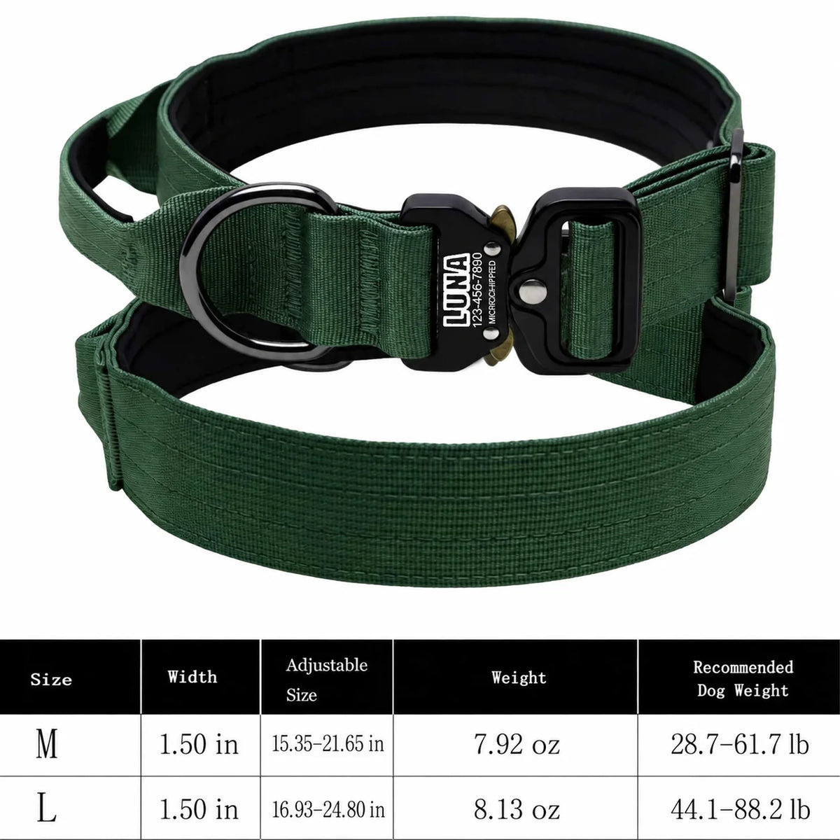 Laser Lettering Tactical Dog Collar, Support Name and Phone Customization, Nylon Material Is Suitable for Medium and Large Dogs