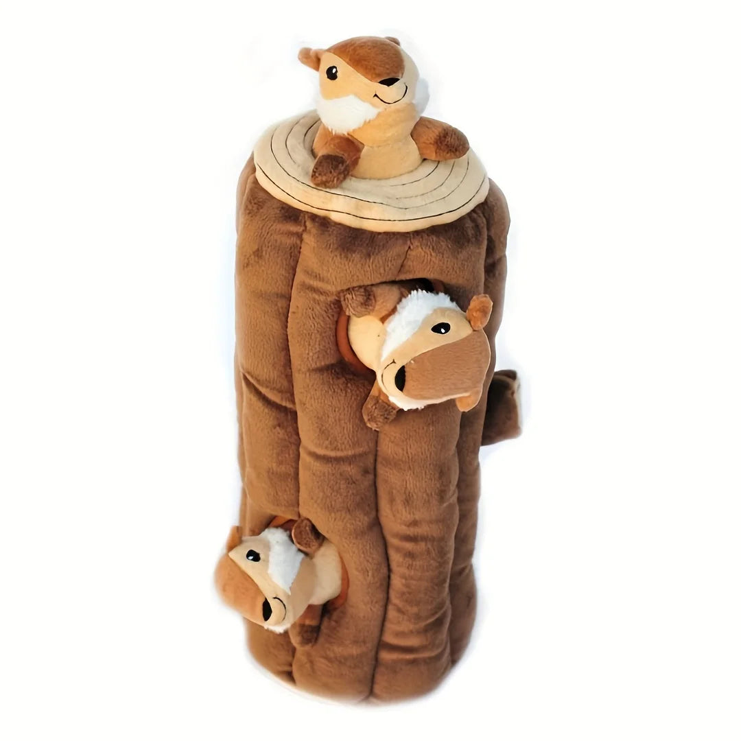 Interactive Plush Squirrel Dog Toy - Soft Brown Furry Hide-and-Seek Puzzle for Small to Medium Dogs, Durable & Safe Chewing Comp