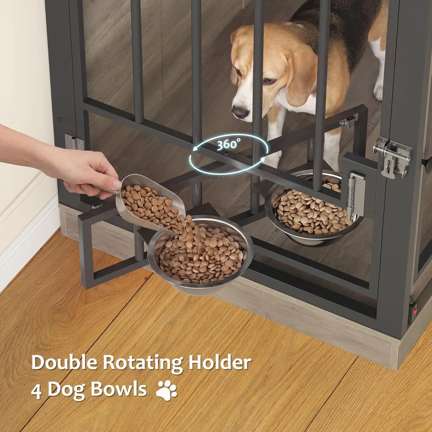 71" Tall Wooden Dog Crate Hutch with Storage Feeding Bowls Removable Divider Indoor Heavy Duty XL Pet House Grey, Custom