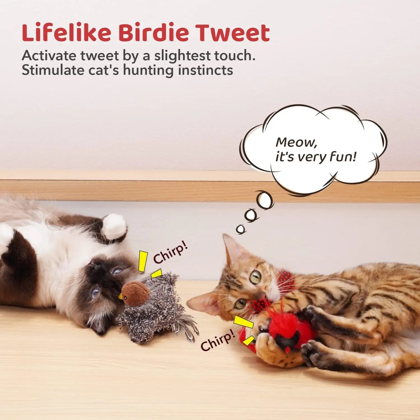 2 cat toys with chirping birds, interactive cat kicking, realistic bird Twitter, indoor cat sports toy 4.0“
