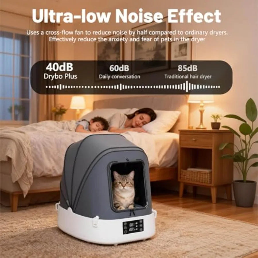 Automatic Pet Dryer Box with 86CFM Dual Fans 60L Foldable Design 360 Quiet Airflow Temperature/Time Control Grooming Hair Blowe