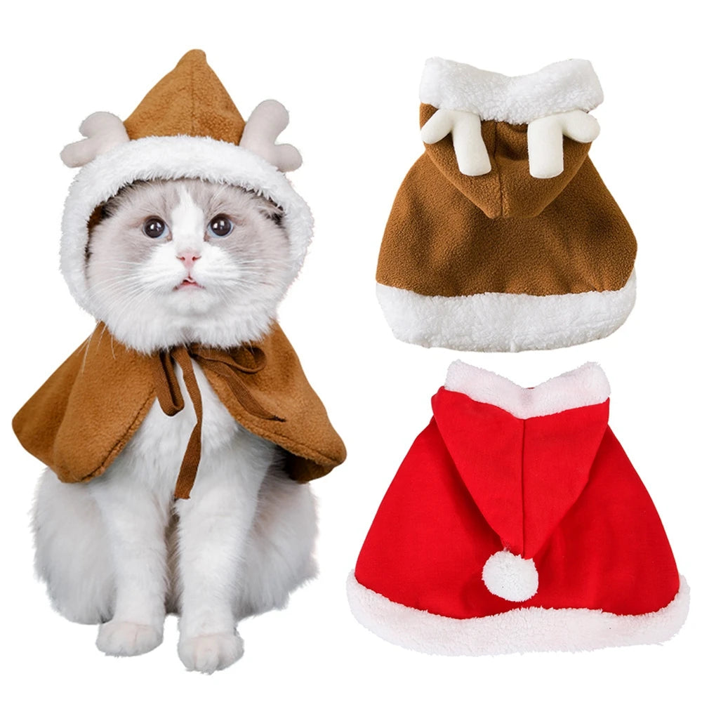 Pet Cat Dog Cape Change Into Santa Cape Deer Red Riding Hood Warm Plush Kawaii Comfortable Windproof Repeat Costume