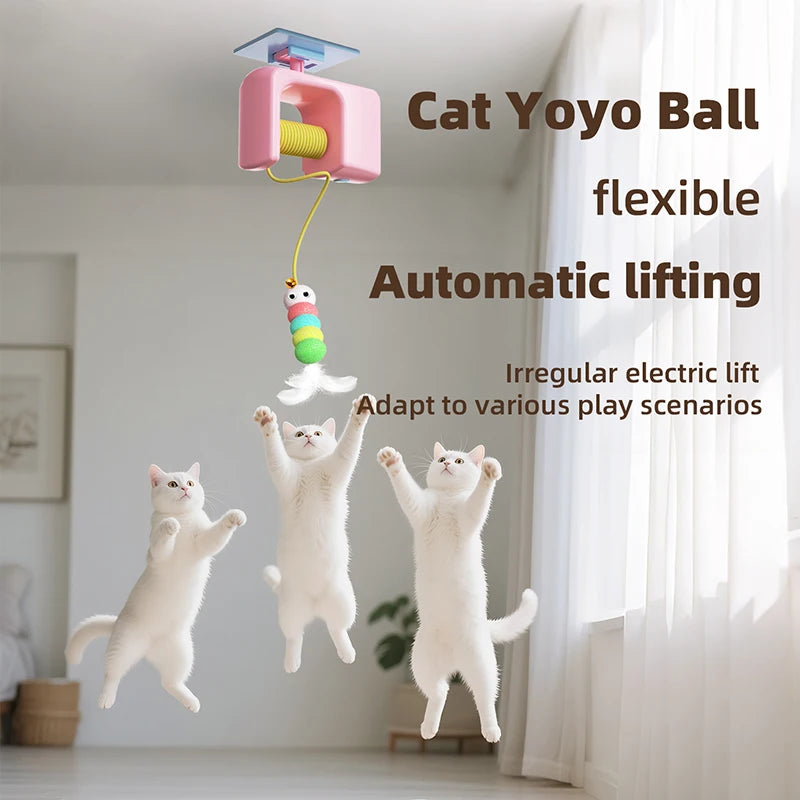 BOOTEELY Interactive Hanging Cat Retractable String RechargeableToys for Indoor Kittens and Bored Adult with 3 Flying Feathers