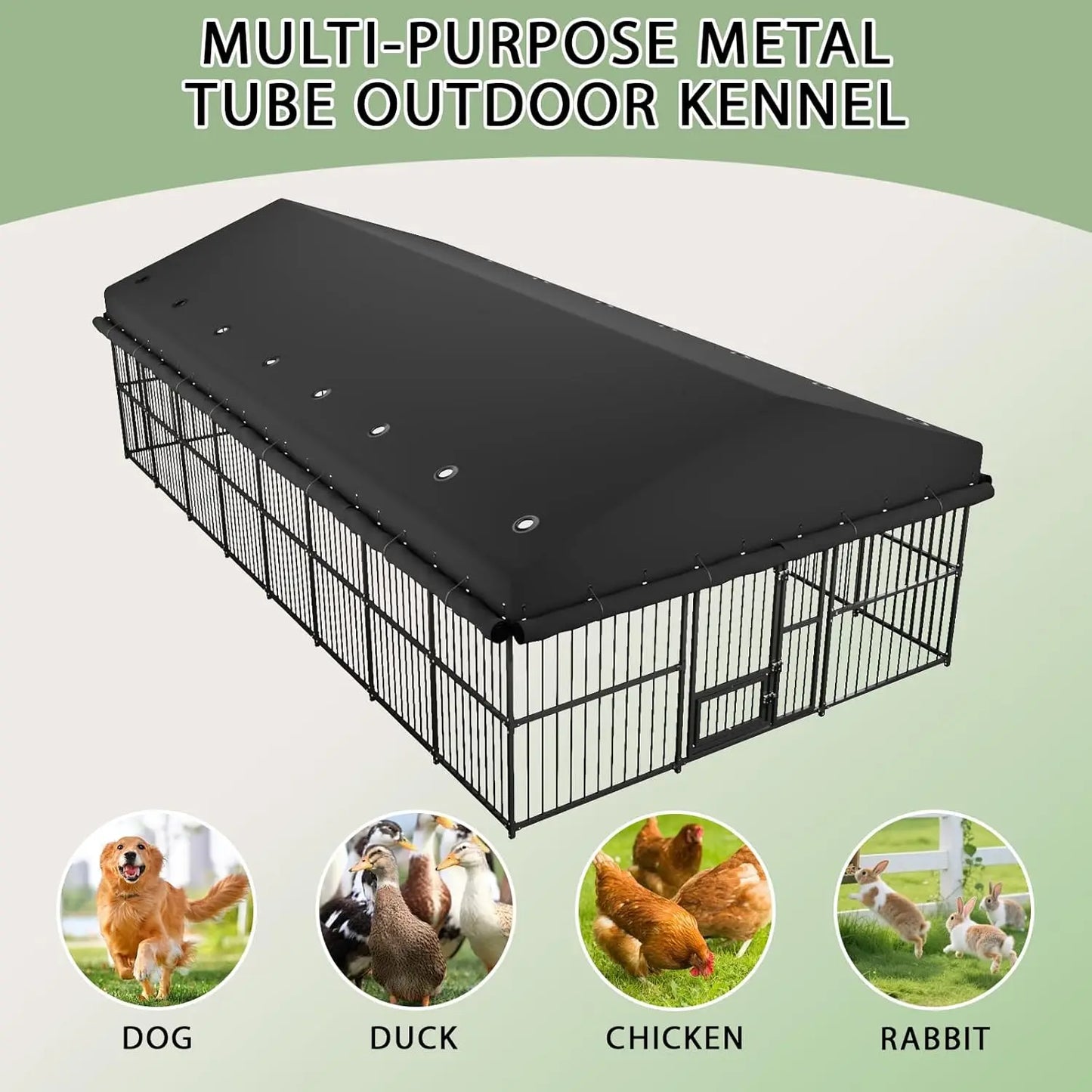 Outdoor Dog Kennel 10x20x6.5 FT, Heavy-Duty Metal Construction with Swivel Door, Fully Enclosed Waterproof Oxford, Customi