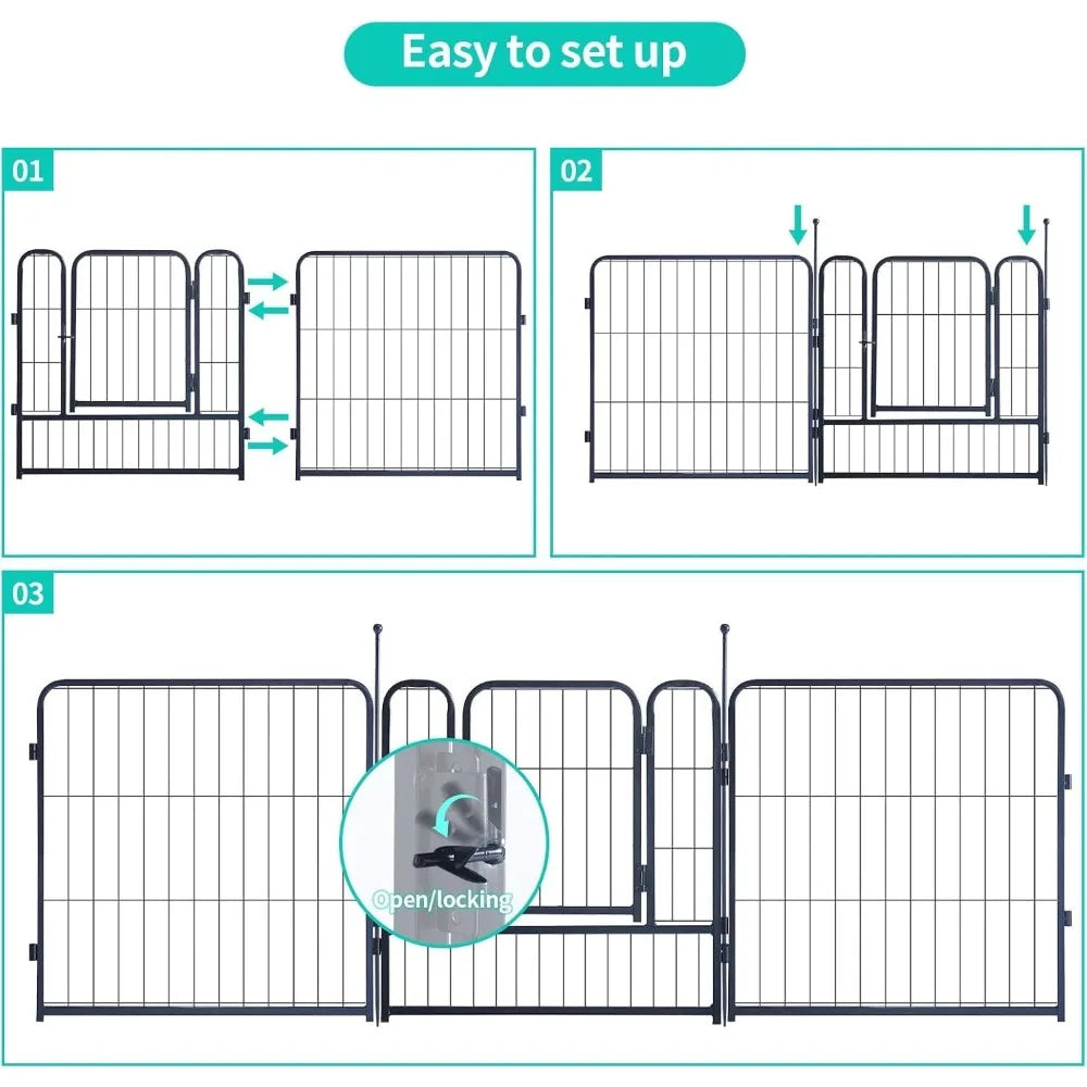 Portable Outdoor Dog Fence, Dog Playpen for Large/Medium/Small Dogs, Dog Fences for The Yard,with Doors Foldable Met