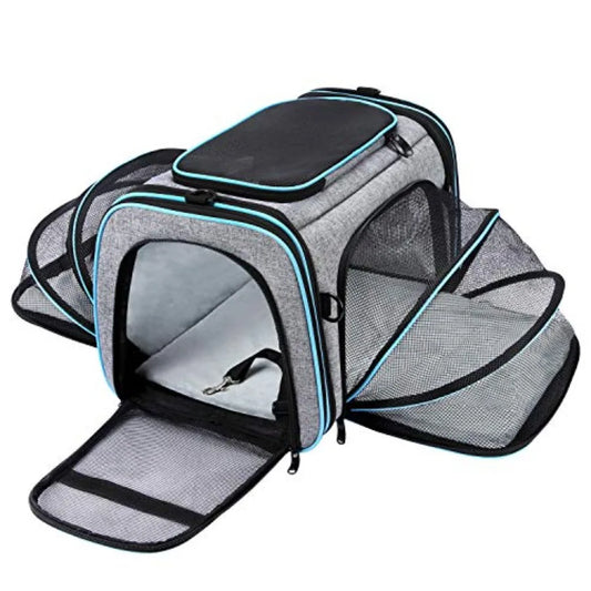 Airline Approved Large Soft Sided Pet Carrier Expandable with Removable Fleece Pad and Pockets for Cats Dogs Small Animals in G