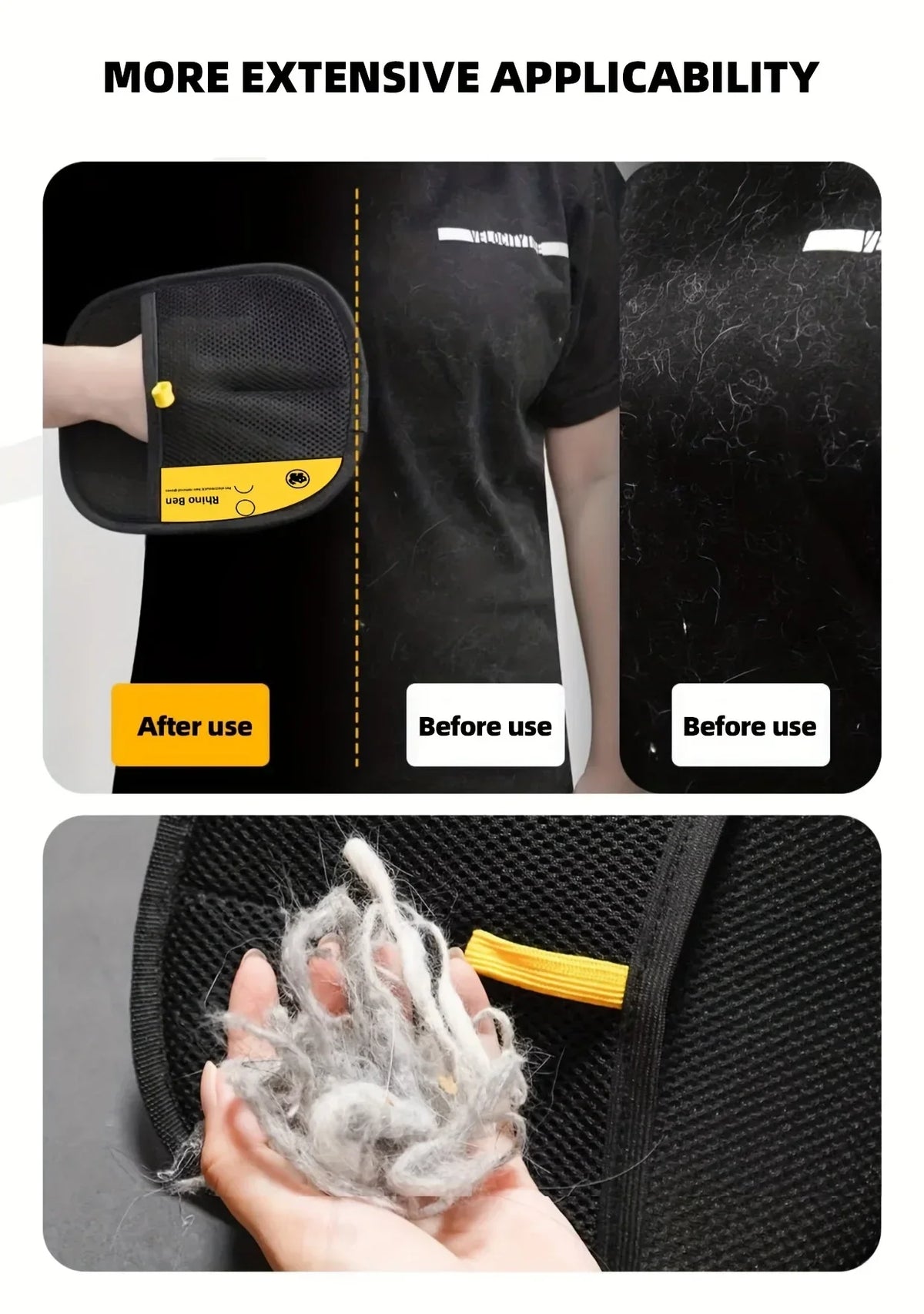 Large Pet Static Hair Removal Grooming Gloves, Upgrade Version Polypropylene Cat Hair Remover Gloves, Black with Yellow Accents for Pet Shedding