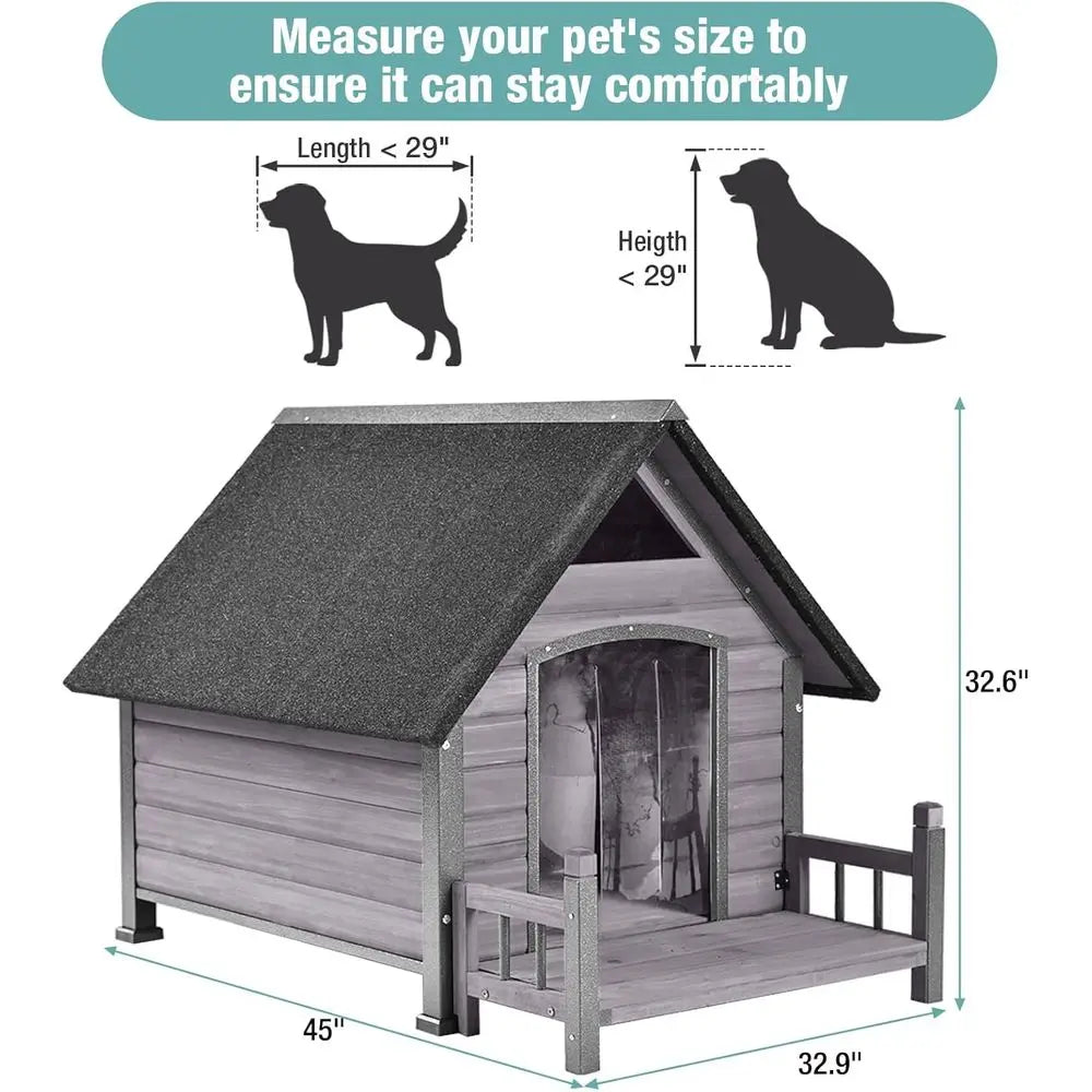 Dog House or Outdoor/Indoor, Weatherproo Outdoor Kennel or Large Dogs, Chew-Resistant Iron e & Asphalt Roo (Grey, L)