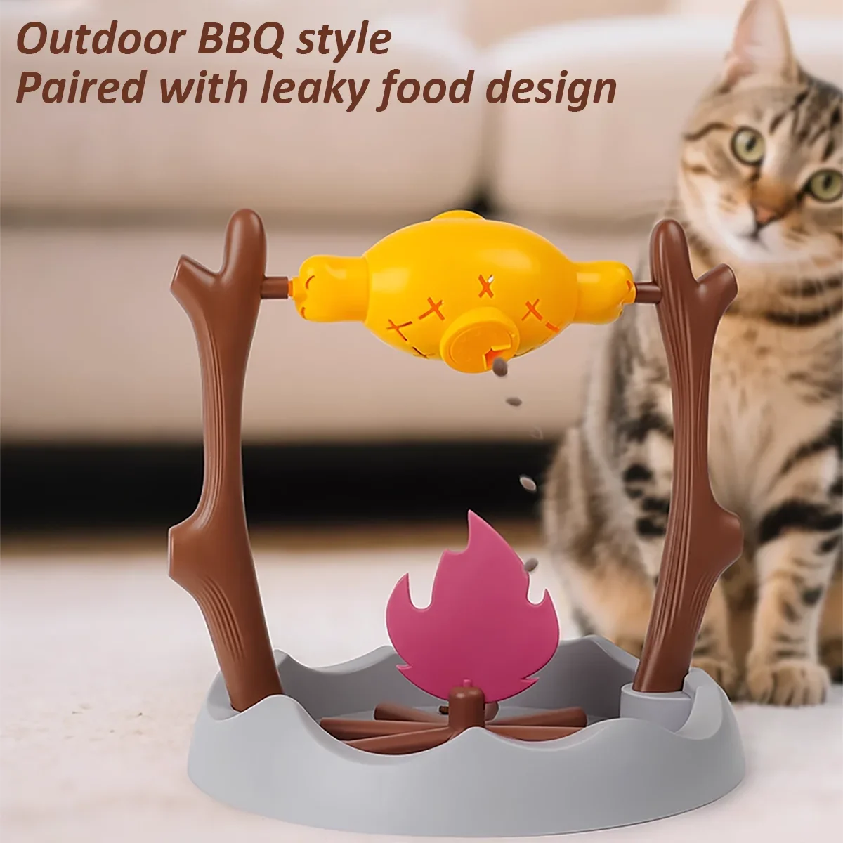 Campfire BBQ Interactive Cat Toy, Rolling Treat Dispenser Food Leak Chew Puzzle Toy for Kittens & Cats Pet Christmas Holiday Gift
