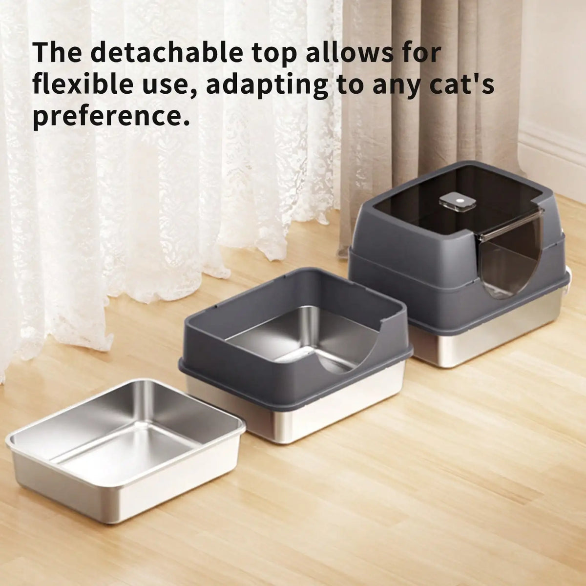 Large Stainless Steel Enclosed Cat Litter Box With Lid High Splash Proof Sided Metal Kitty Potty Front Entry Top Exit Dog Proof Odor Control Leak Resistant Easy Clean Complete Set With Litter Mat Litter Scoop & Filter Step Fo