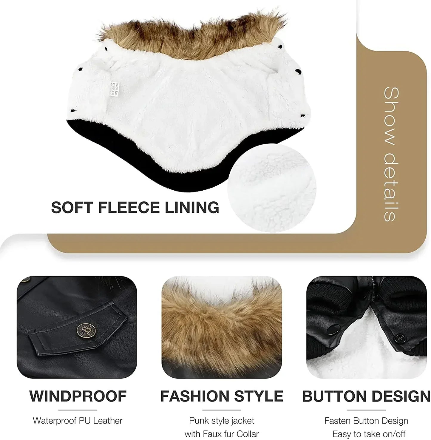 for Coat Medium Dog winter Leather pets for dog Waterproof PU clothes Small Dogs Winter Dog to Puppy Coats clothes Jackets