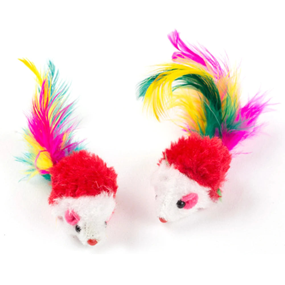 10 Pcs Plush Cat Mouse Toys Colorful Feather Mice Rattle Set Kitten Toys Pet Toys for Indoor Cats Kitten Puppy Pet Supplies