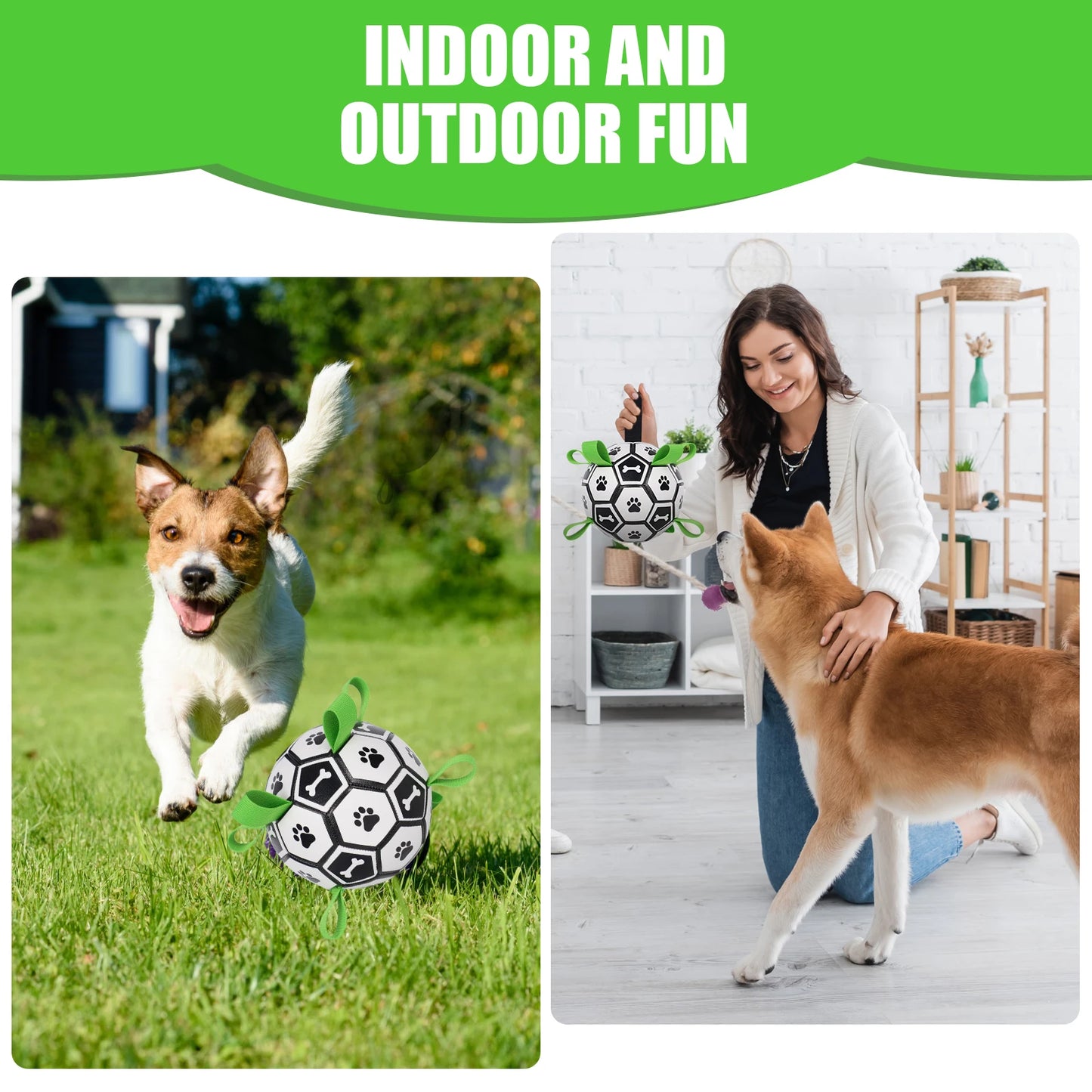 Dog Toys Soccer Ball with Straps, Interactive Dog Toys for Tug of War, Puppy Birthday Gifts, Water Toy, Durable Dogs Balls World