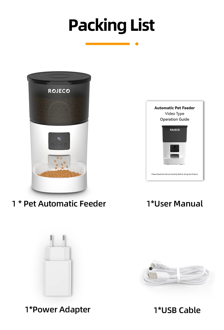 ROJECO 3L Automatic Dog Feeder With Camera Smart Pet Food Dispenser For Dogs WIFI Remote Food Feeding with Stainless Steel Bowl