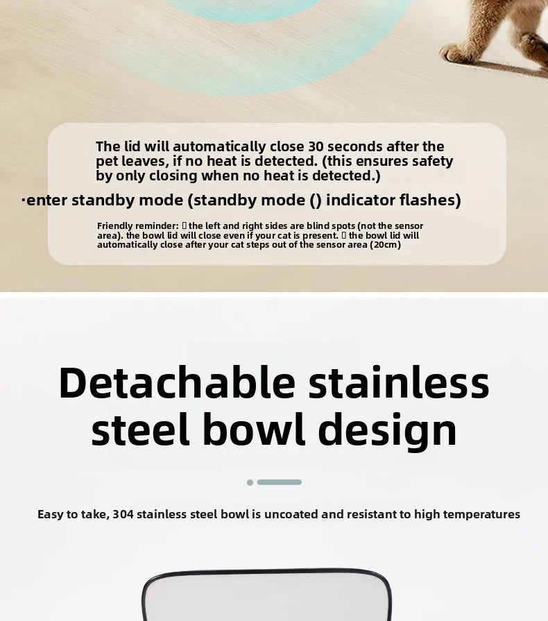 Pet Smart Infrared Sensor Open Lid Cat Bowl Stainless Steel with Lid Dustproof Insect-proof and Moisture-proof Pet Bowl