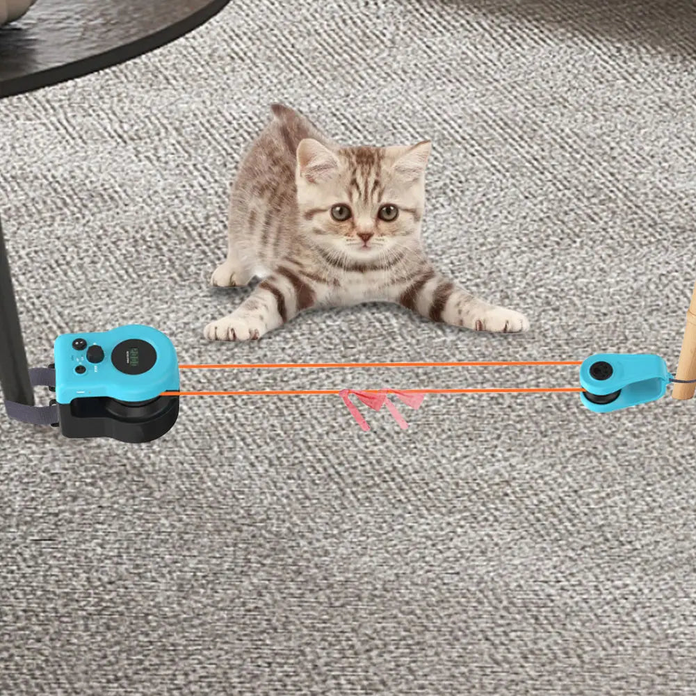 Cat Feather Toy Treadmill Chase Run Exercise Mental Stimulation Cat Treadmill Adjustable Speed for Bored Kitten Puppy Play