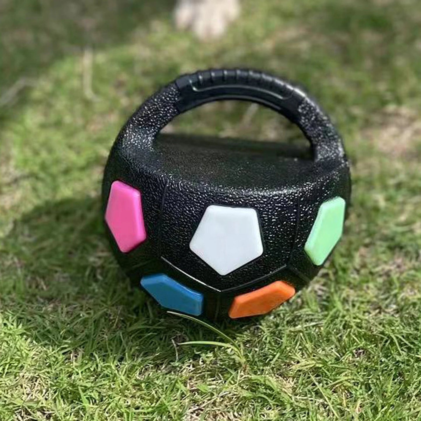 Dog Calming Ball with Handle Pet Dog Football Shape Toy Interactive Squeaky Pet Football for Medium Large Breeds