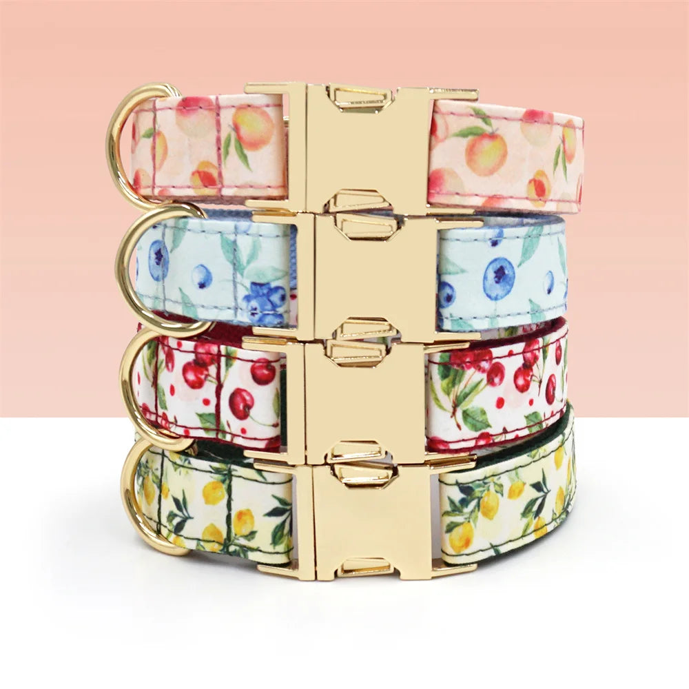 Honey Peach Pattern Dog Collar Personalized Fruit Collection Luxury Bowtie Dog Collar and Leash Set with Poop Bag Pet Cat Collar