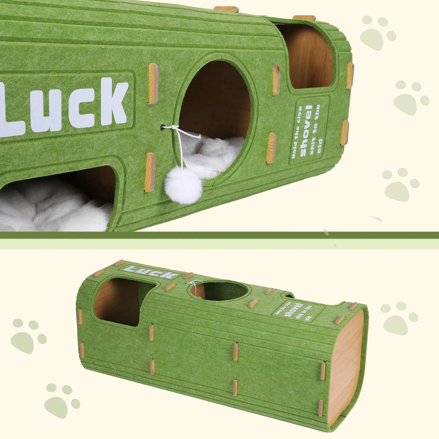 3-Tier Green Felt Cat Bed Multifunction Integrated Felt Cat Cave Creative Cat Bucket for Multi-Cat Family Pet Entertain Nest