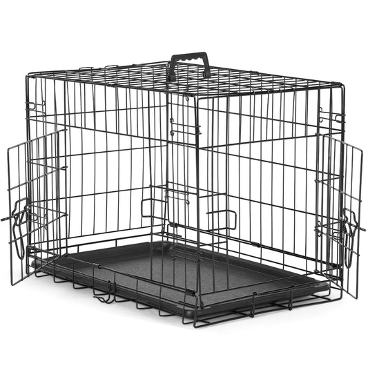 JHK 48 Inch Double Door Folding Metal Wire Dog Cage with Plastic Leak-Proof Pan Tray Extra Large Pet Kennel for Outdoor Travel