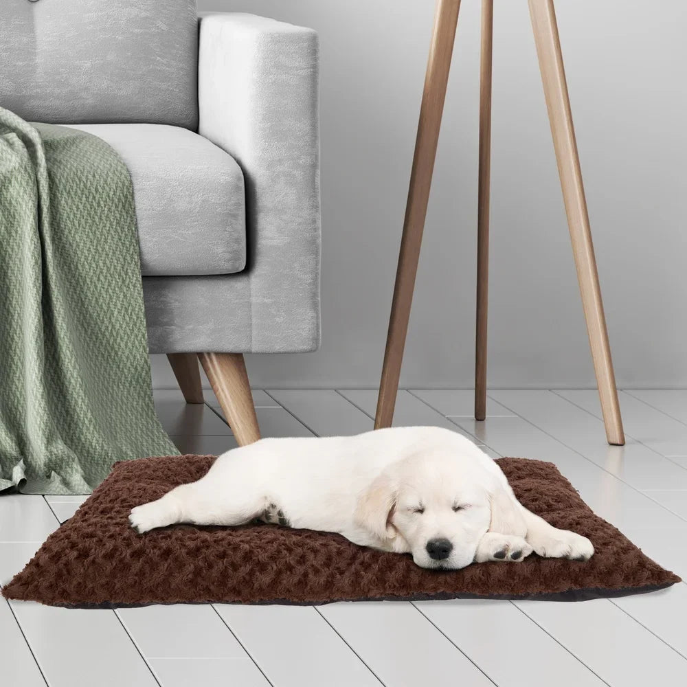 Soft Faux Fur Dog Bed Large Chocolate Non Slip Portable Washable Pet Cushion Kennel Mat