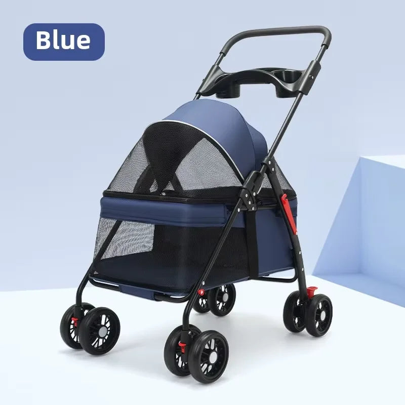 Pet Stroller Dogs Cats Teddy Bear Baby Stroller Small Pet Stroller Light and Foldable Suitable Outdoor Travel Dog Cat Supplies