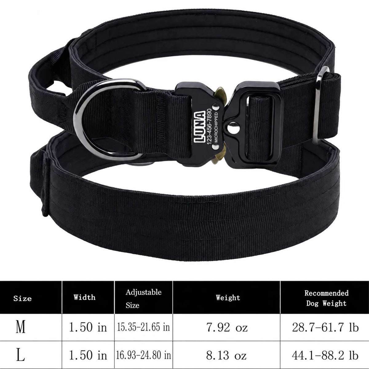 Laser Lettering Tactical Dog Collar, Support Name and Phone Customization, Nylon Material Is Suitable for Medium and Large Dogs