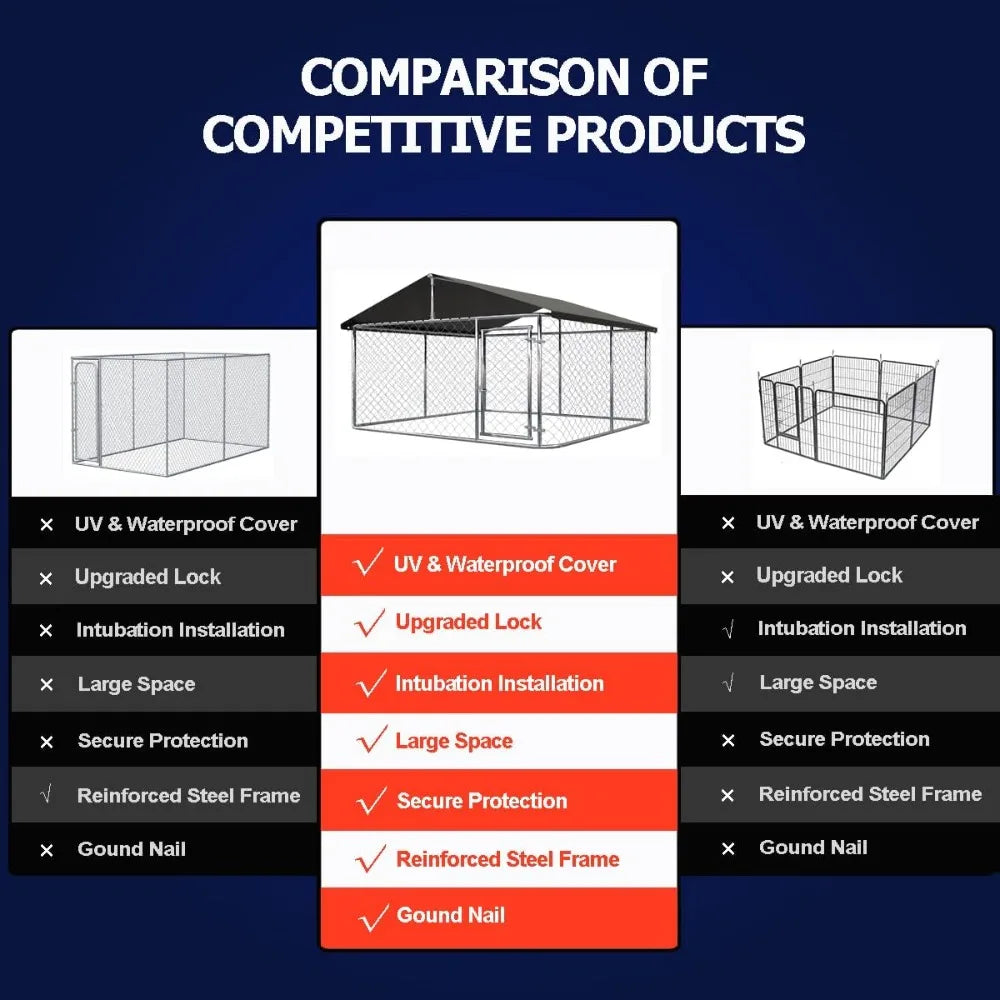 Large Outdoor Dog Cage, Heavy Duty Dog Kennel House Mesh, Big Enclosure Pet Kennel Steel Fence with Secure Lock，Customized
