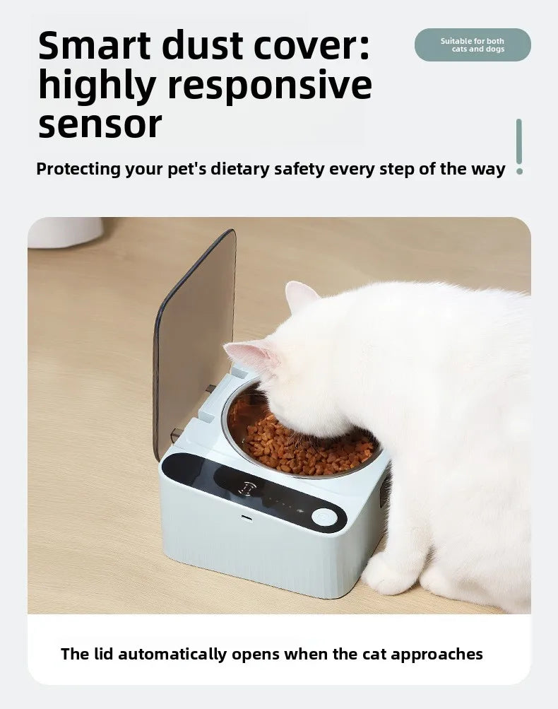 Pet Smart Infrared Sensor Open Lid Cat Bowl Stainless Steel with Lid Dustproof Insect-proof and Moisture-proof Pet Bowl