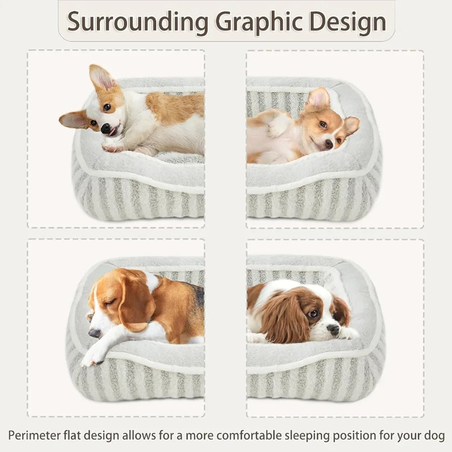 Dog Bed for Extra Small Dogs BreedsCat Bed Puppy Kennel Bed with Pillow Washable Deluxe Plush Dog Crate Beds Comfy Durable Rect