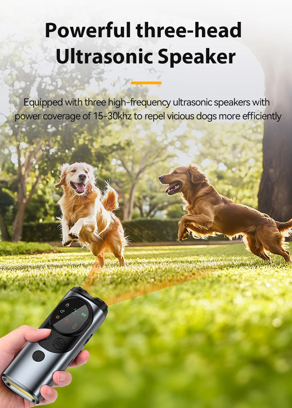 ROJECO Dog Repeller Ultrasonic High Power Dog Anti Barking Training Device Rechargeable Dog Repeller Trainer With LED Flashlight