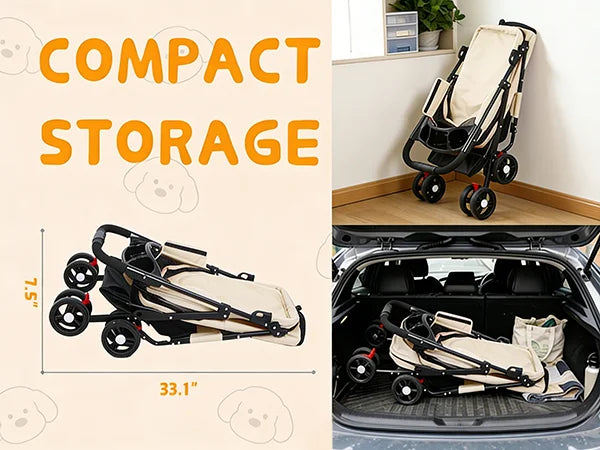 2-in-1Pet Stroller for Small Dogs Cats Foldable Lightweight 4 Wheel Dog Stroller with Removable Carrier Travel Portable Pet Cart