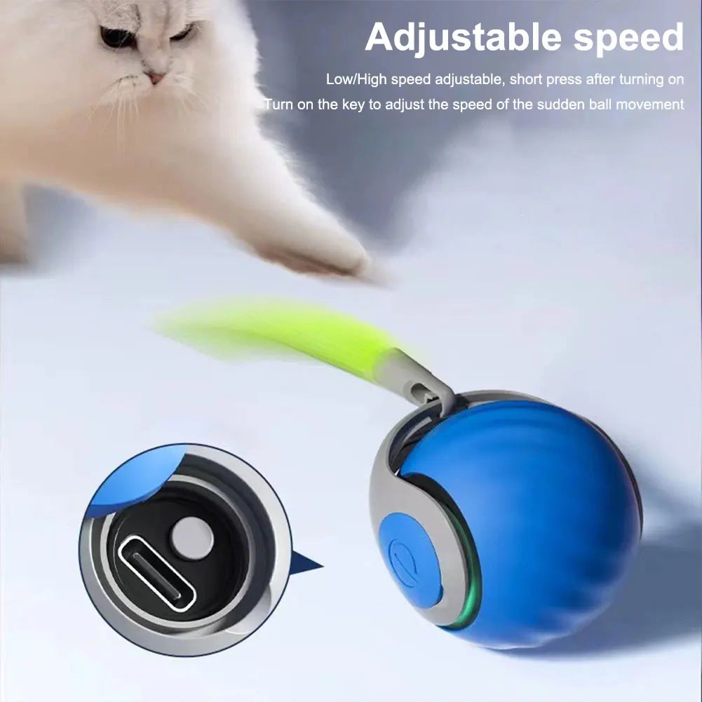 Automatic Moving Cat Toy Ball Smart Cat Toys Two Speed Adjustment Speedy Tail Cat Toy with Replacement Tail
