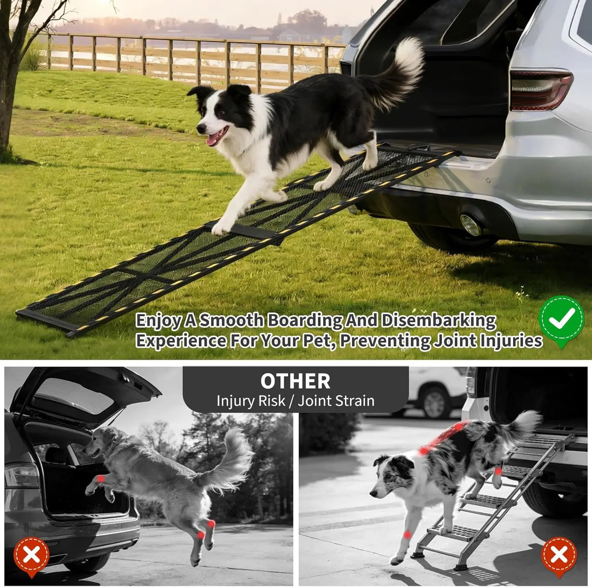 71 inch Collapsible & Portable Dog Ramp for Cars, SUVs, Trucks & RVs – Heavy Duty, Non-Slip Mesh Surface, Carry Handle, Ideal for Medium & Large Dogs, 300 lbs Capacity