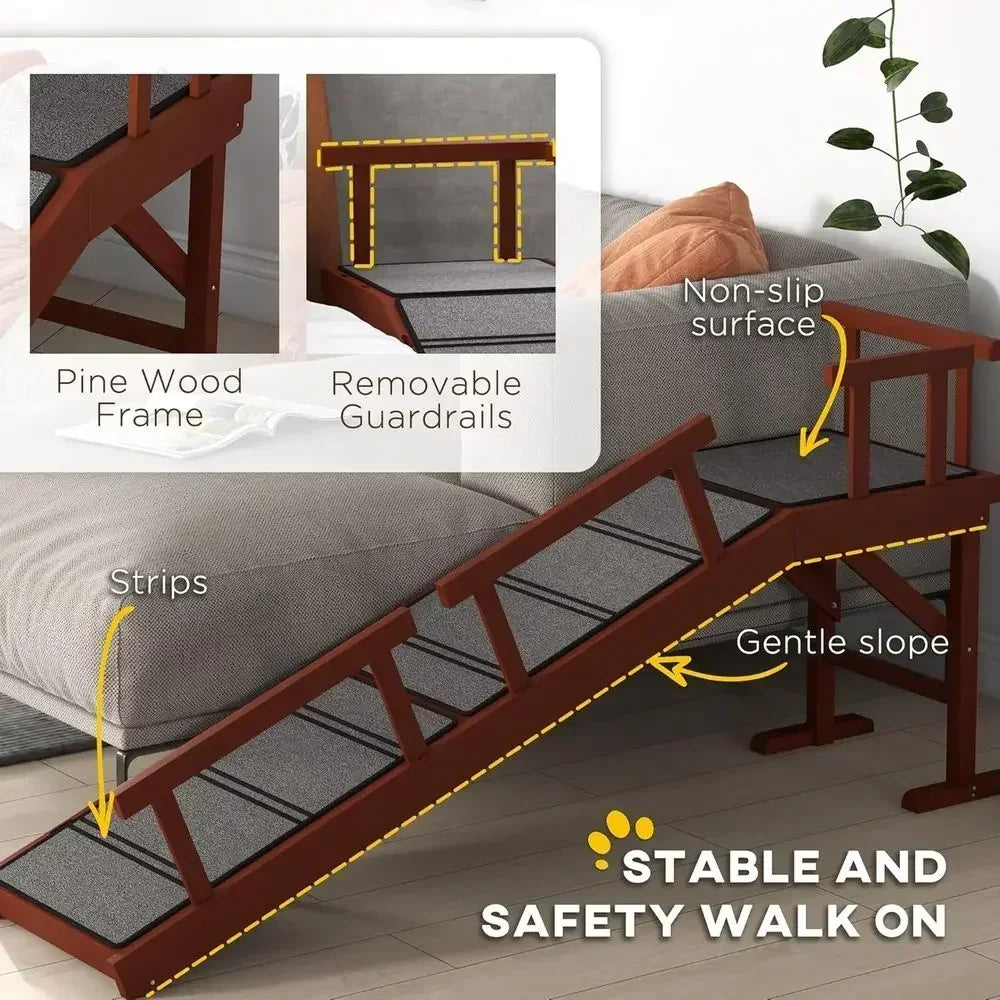 Pet Stairs for Dogs, Removable Guardrails, Non-Slip, 60 Long, Brown