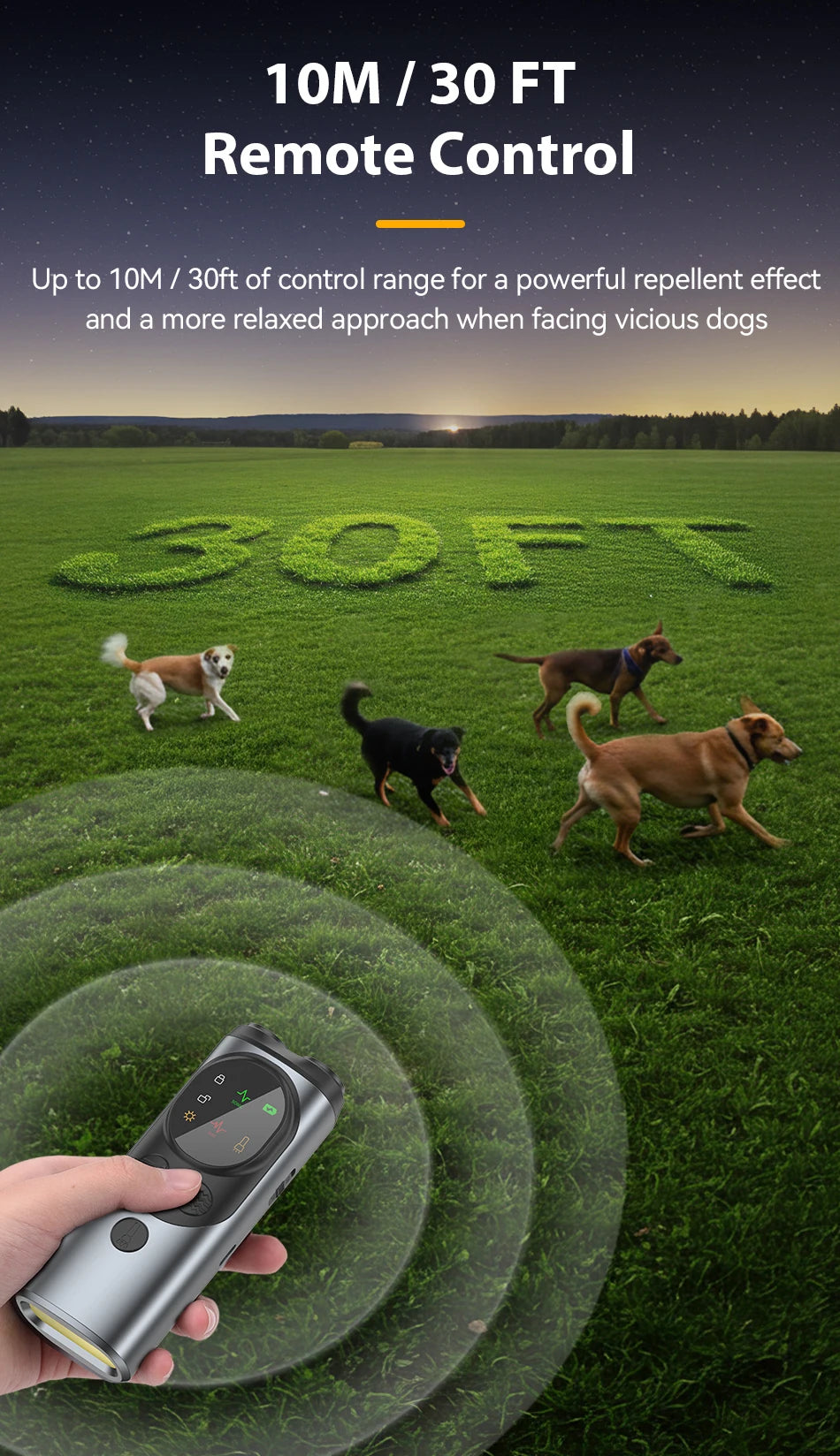 ROJECO Dog Repeller Ultrasonic High Power Dog Anti Barking Training Device Rechargeable Dog Repeller Trainer With LED Flashlight
