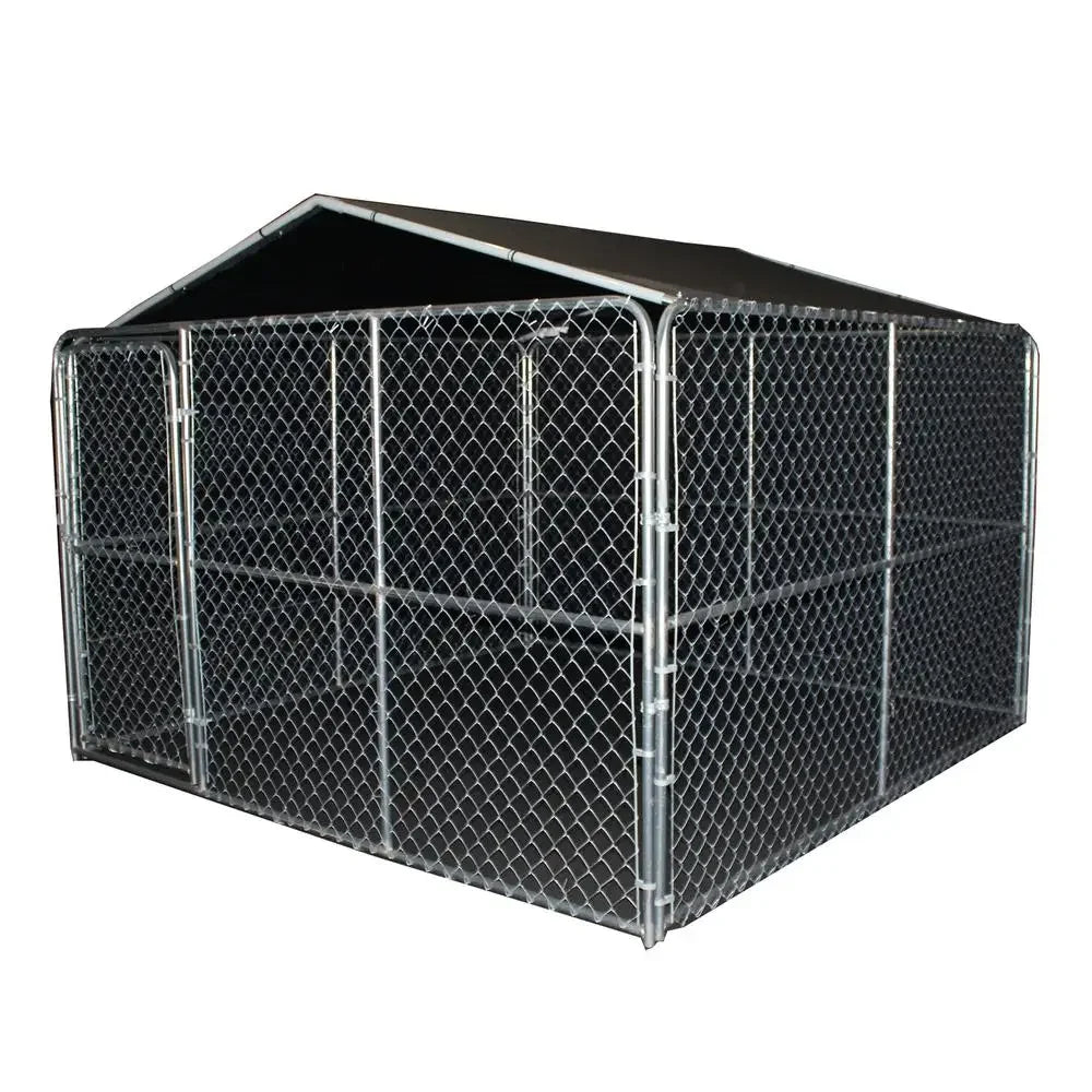 Dog Kennel Canopy Cover Shade Steel Frame Gray 10x10 Sun Rain Protection Shelter