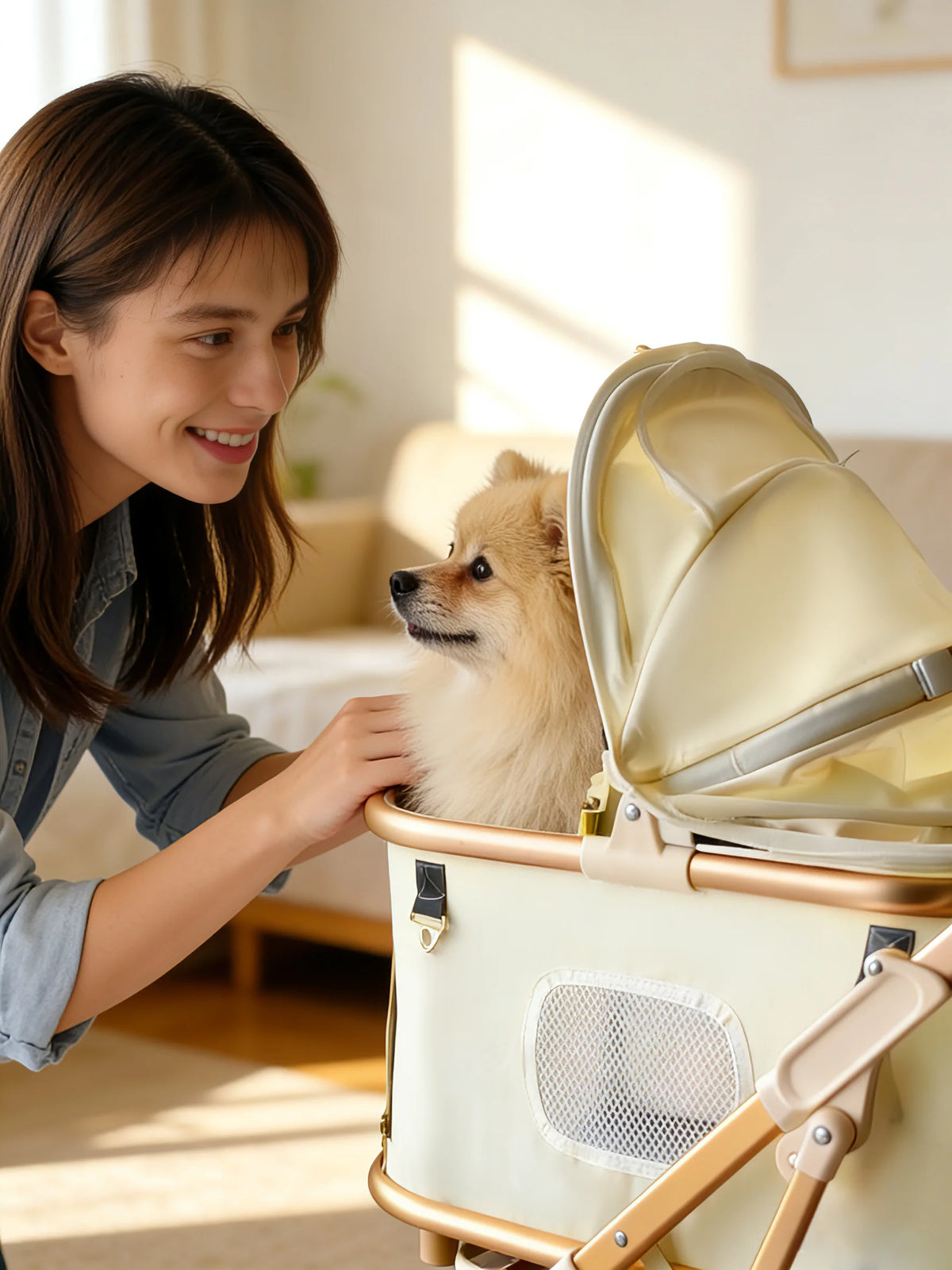 Pet Stroller for Dog & Cat, Pubby Stroller Upload to 55lbs,Dog Basket,Luxury Dog Stroller